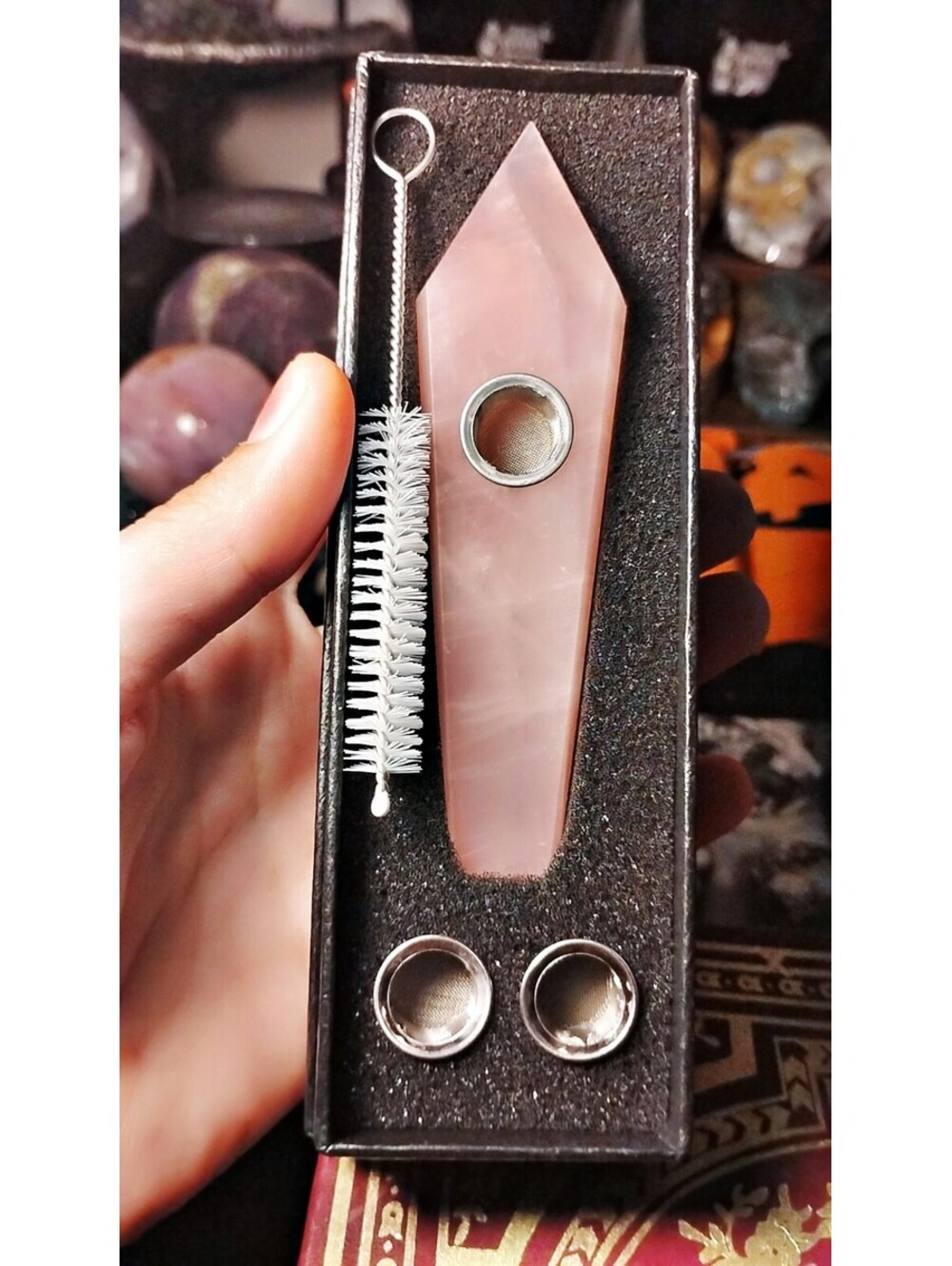 Rose Quartz Crystal Pipe